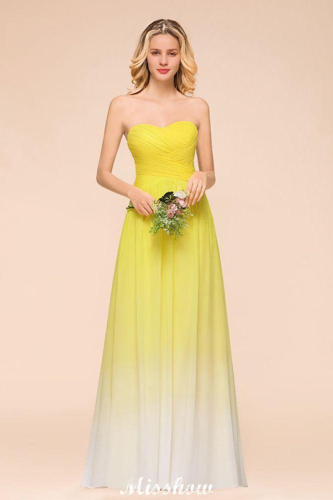 Gradient Sweetheart Floor Length Bridesmaid Dress Chiffon Wedding Party Dress