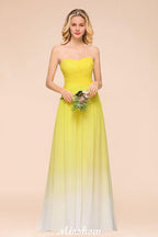 Gradient Sweetheart Floor Length Bridesmaid Dress Chiffon Wedding Party Dress