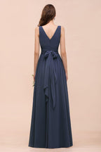 Gray Side Split Bridesmaid Dress V-Neck Sleeveless Floor Length dress for Bride