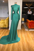 Vestido de Fiesta Mermaid con Cuello Alto, Mangas Largas y Volantes