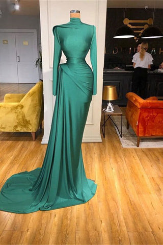 High Neck Long Sleeves Mermaid Prom Dress with Ruffle