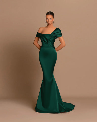 Royal Blue Long Off The Shoulder Satin Mermaid Evening Dresses