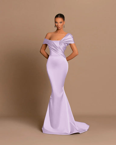 Royal Blue Long Off The Shoulder Satin Mermaid Evening Dresses
