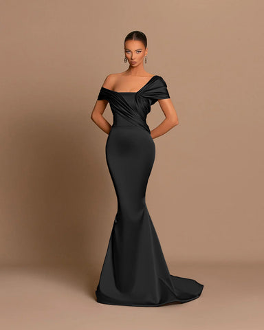 Royal Blue Long Off The Shoulder Satin Mermaid Evening Dresses