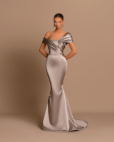 Royal Blue Long Off The Shoulder Satin Mermaid Evening Dresses