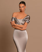 Vestidos de noite compridos em cetim azul royal com decote em V e decote em V, estilo sereia