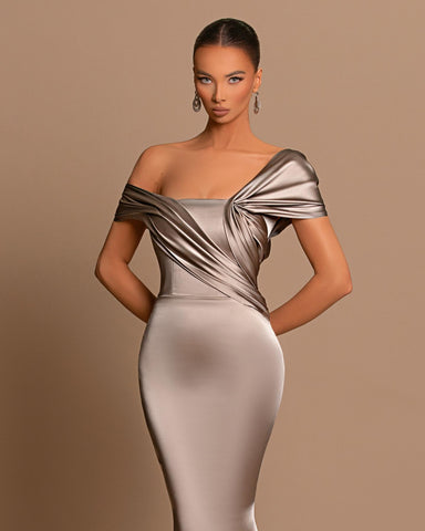 Royal Blue Long Off The Shoulder Satin Mermaid Evening Dresses