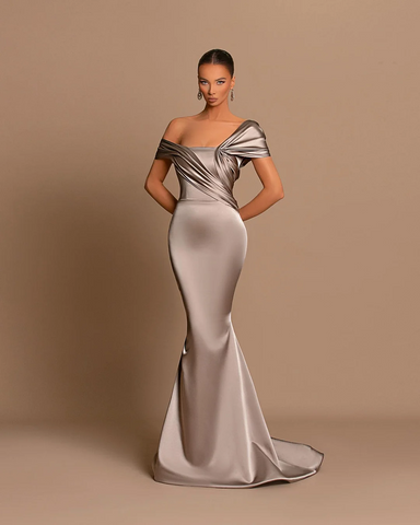 Royal Blue Long Off The Shoulder Satin Mermaid Evening Dresses