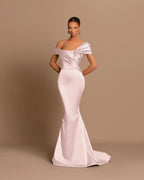 Vestidos de noite compridos em cetim azul royal com decote em V e decote em V, estilo sereia