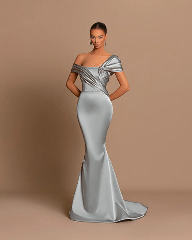 Royal Blue Long Off The Shoulder Satin Mermaid Evening Dresses