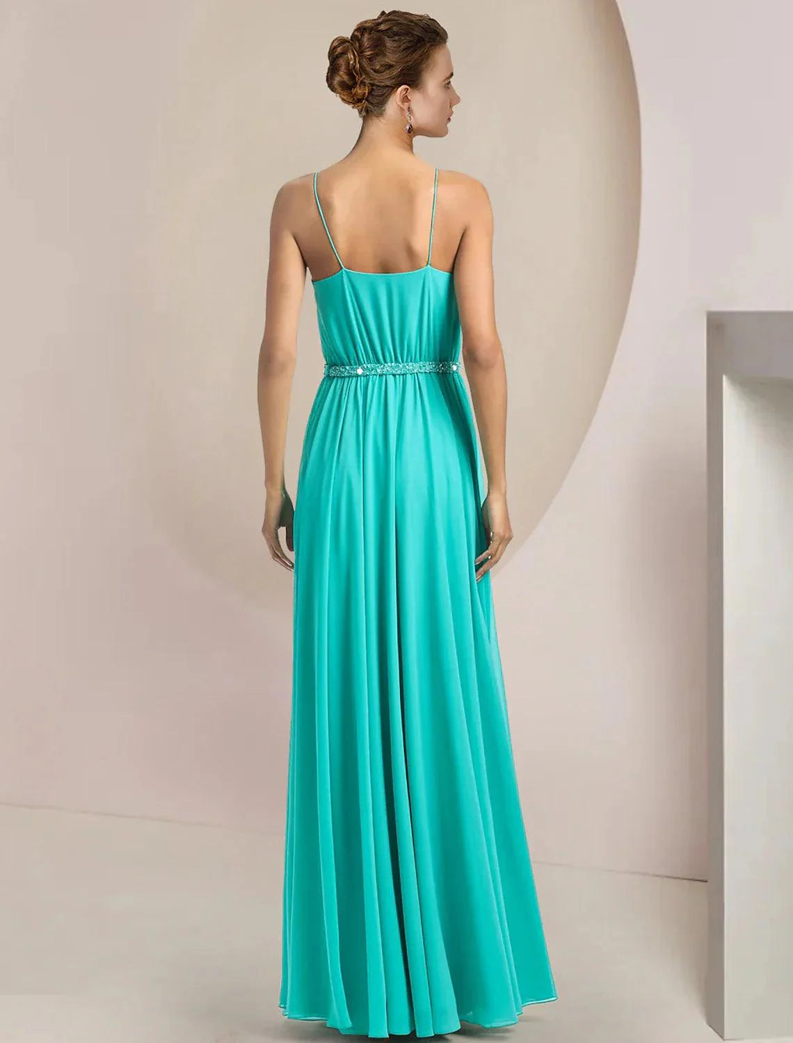 Macacão de duas peças, macacão/calças, vestido de cerimónia para mãe da noiva, convidada de casamento, elegante, decote redondo, comprimento chá, chiffon, sem mangas, com aplicações de missangas