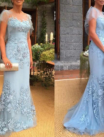 Meerjungfrau/Trompete Kleider für die Brautmutter Übergröße Bauchfrei Elegantes Kleid für Hochzeitsgäste Sweep/Pinselzug Kurzarm Ein-Schulter Spitze mit Applikationen