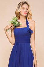 Halter A-line Wedding Party Dress Chiffon Bridesmaid Dress