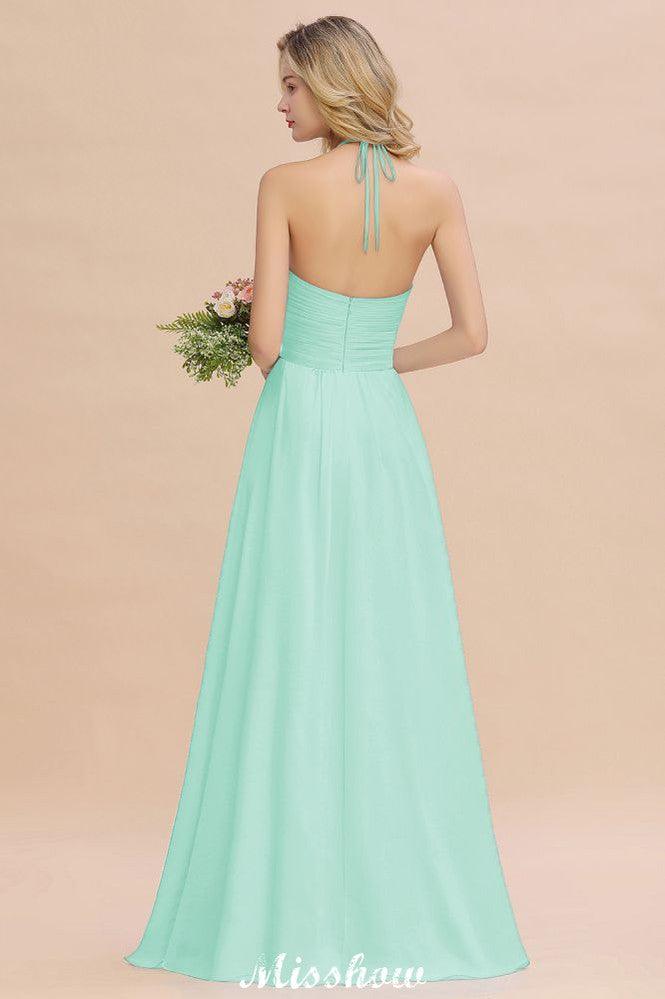 Halter Backless Beach Bridesmaid Dress Chiffon Garden Wedding Party Dress
