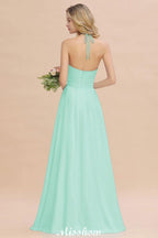 Halter Backless Beach Bridesmaid Dress Chiffon Garden Wedding Party Dress