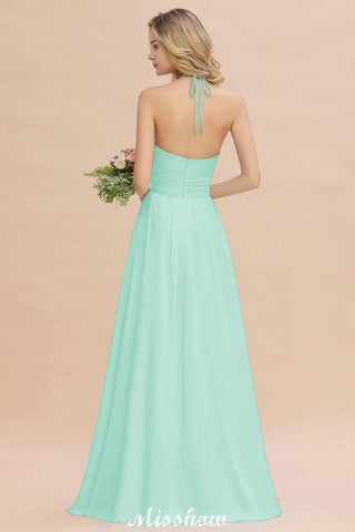 Neckholder Rückenfreies Strand Brautjungfernkleid Chiffon Garten Hochzeit Partykleid