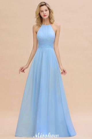 Neckholder Rückenfreies Strand Brautjungfernkleid Chiffon Garten Hochzeit Partykleid