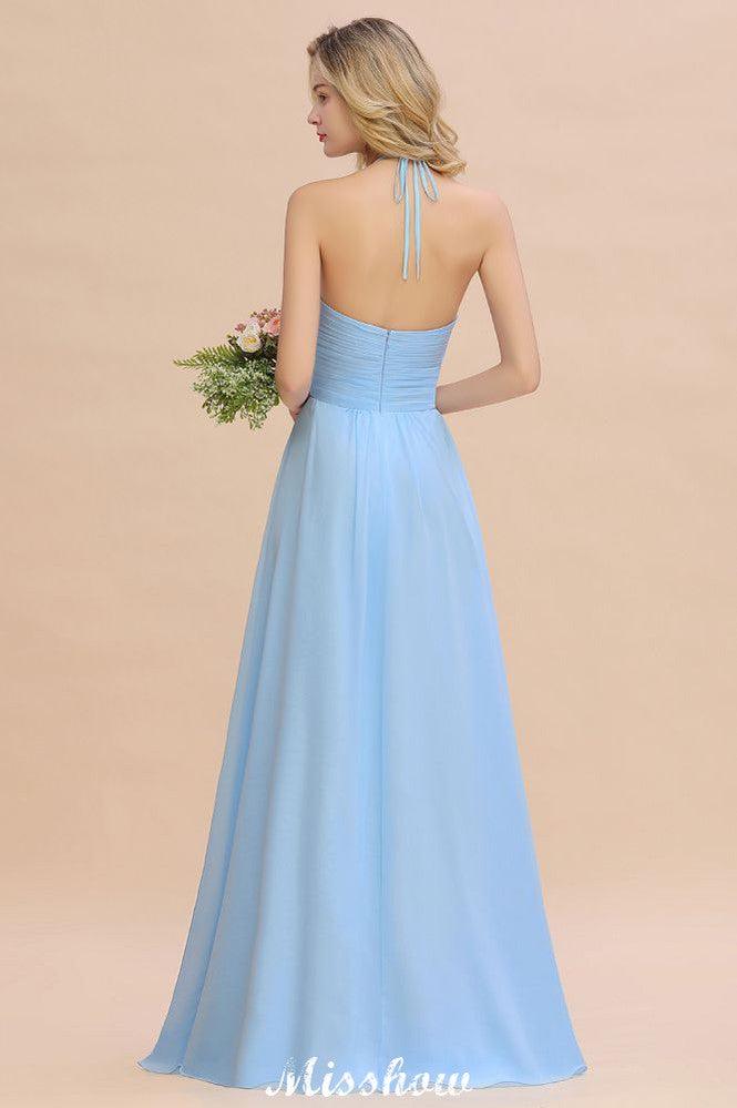 Halter Backless Beach Bridesmaid Dress Chiffon Garden Wedding Party Dress