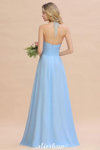 Neckholder Rückenfreies Strand Brautjungfernkleid Chiffon Garten Hochzeit Partykleid