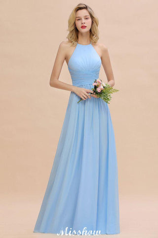 Neckholder Rückenfreies Strand Brautjungfernkleid Chiffon Garten Hochzeit Partykleid