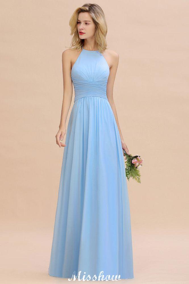 Halter Backless Beach Bridesmaid Dress Chiffon Garden Wedding Party Dress
