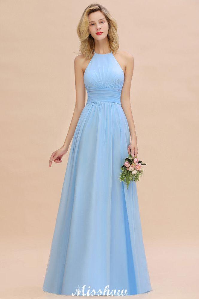 Halter Backless Beach Bridesmaid Dress Chiffon Garden Wedding Party Dress