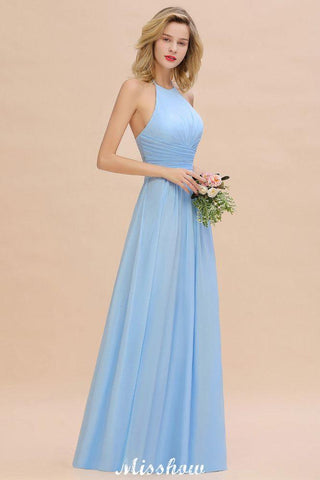 Neckholder Rückenfreies Strand Brautjungfernkleid Chiffon Garten Hochzeit Partykleid