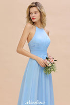 Halter Backless Beach Bridesmaid Dress Chiffon Garden Wedding Party Dress