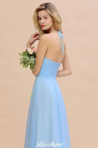 Halter Backless Beach Bridesmaid Dress Chiffon Garden Wedding Party Dress