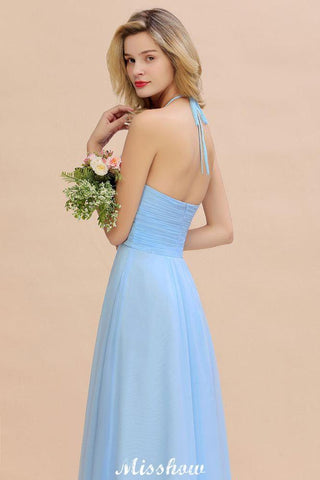 Neckholder Rückenfreies Strand Brautjungfernkleid Chiffon Garten Hochzeit Partykleid
