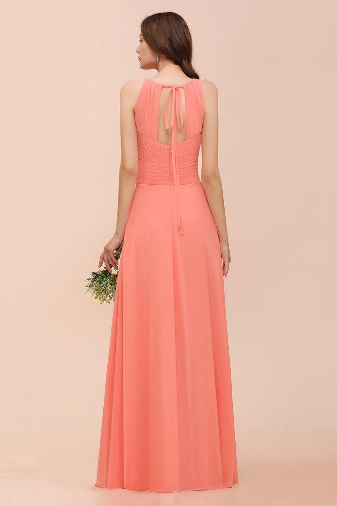 halter Beach Bridesmaid Dress Girls Coral Floor Length Wedding Party Dress