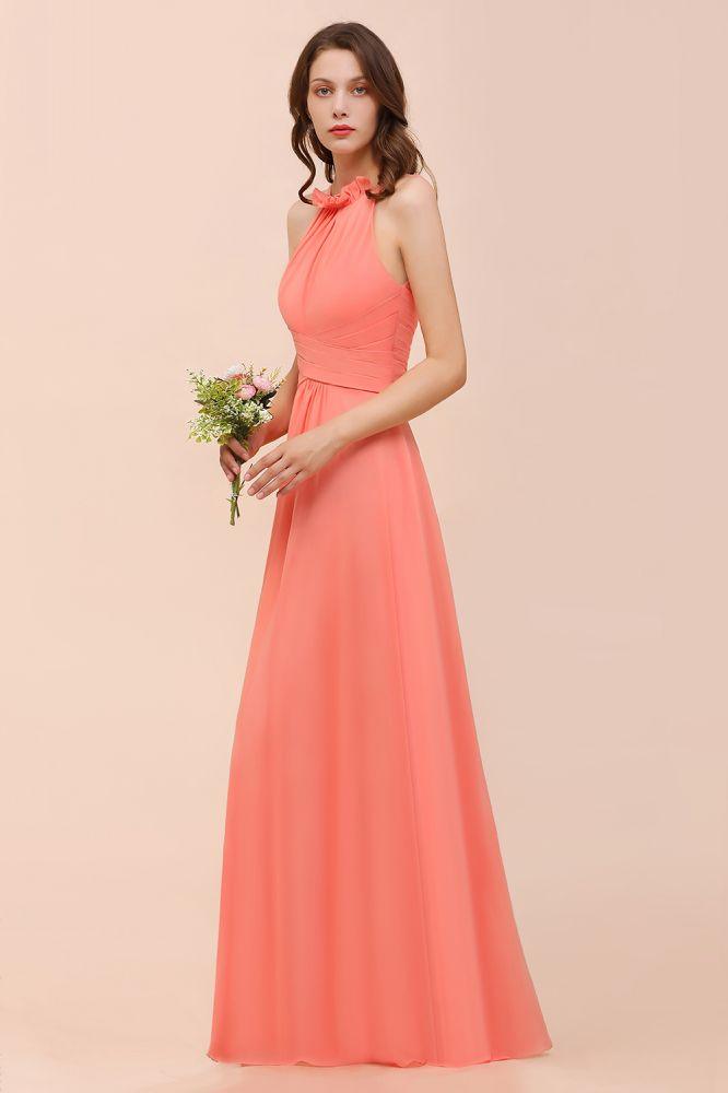 halter Beach Bridesmaid Dress Girls Coral Floor Length Wedding Party Dress