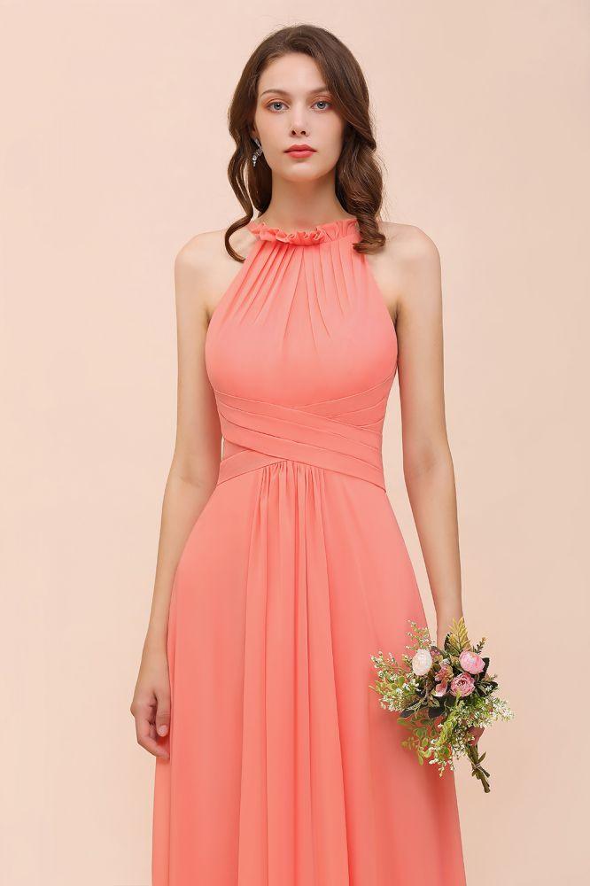 halter Beach Bridesmaid Dress Girls Coral Floor Length Wedding Party Dress
