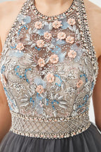 Neckholder Perlenbesatz Aline Tüll Lagen Ballkleid Ärmelloses Abendkleid