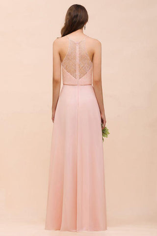 Neckholder-Brautjungfernkleid, rosa, bodenlang, formelles Eventkleid