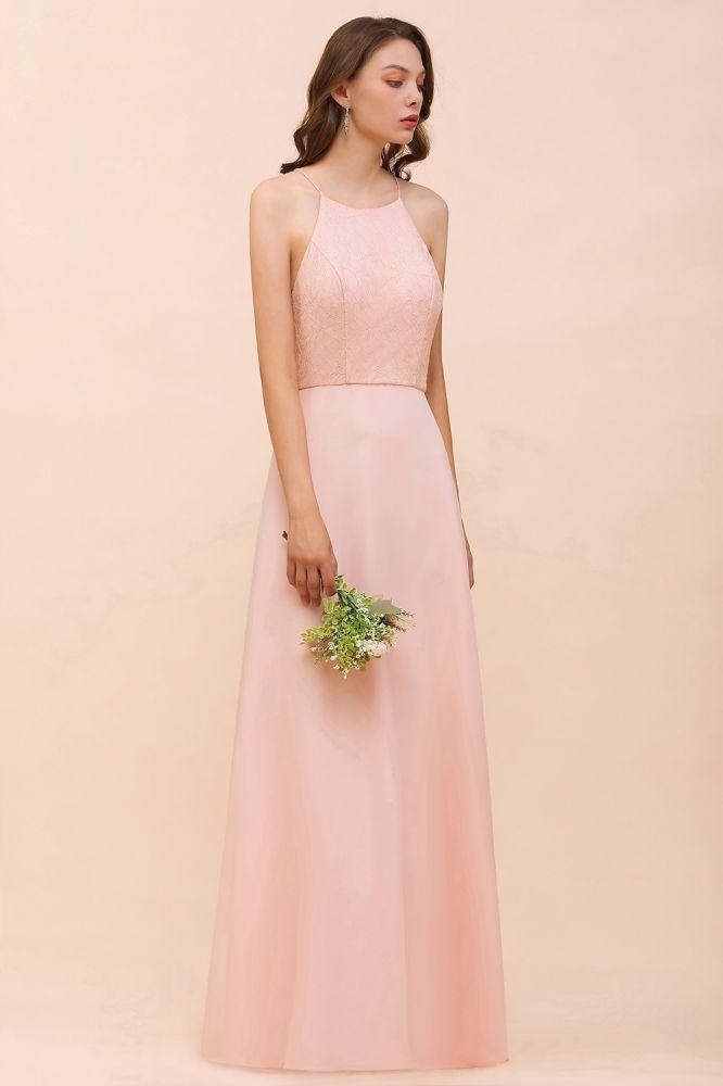 Halter Bridesmaid Dress Pink Floor Length Formal Event Dress