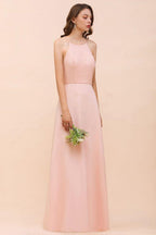 Halter Bridesmaid Dress Pink Floor Length Formal Event Dress