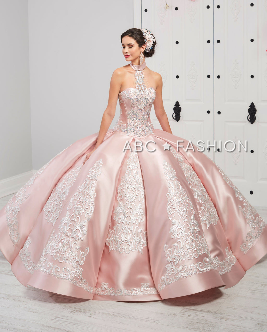 Embroidered Halter Quinceanera Dress by LA Glitter 24057