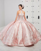 Embroidered Halter Quinceanera Dress by LA Glitter 24057