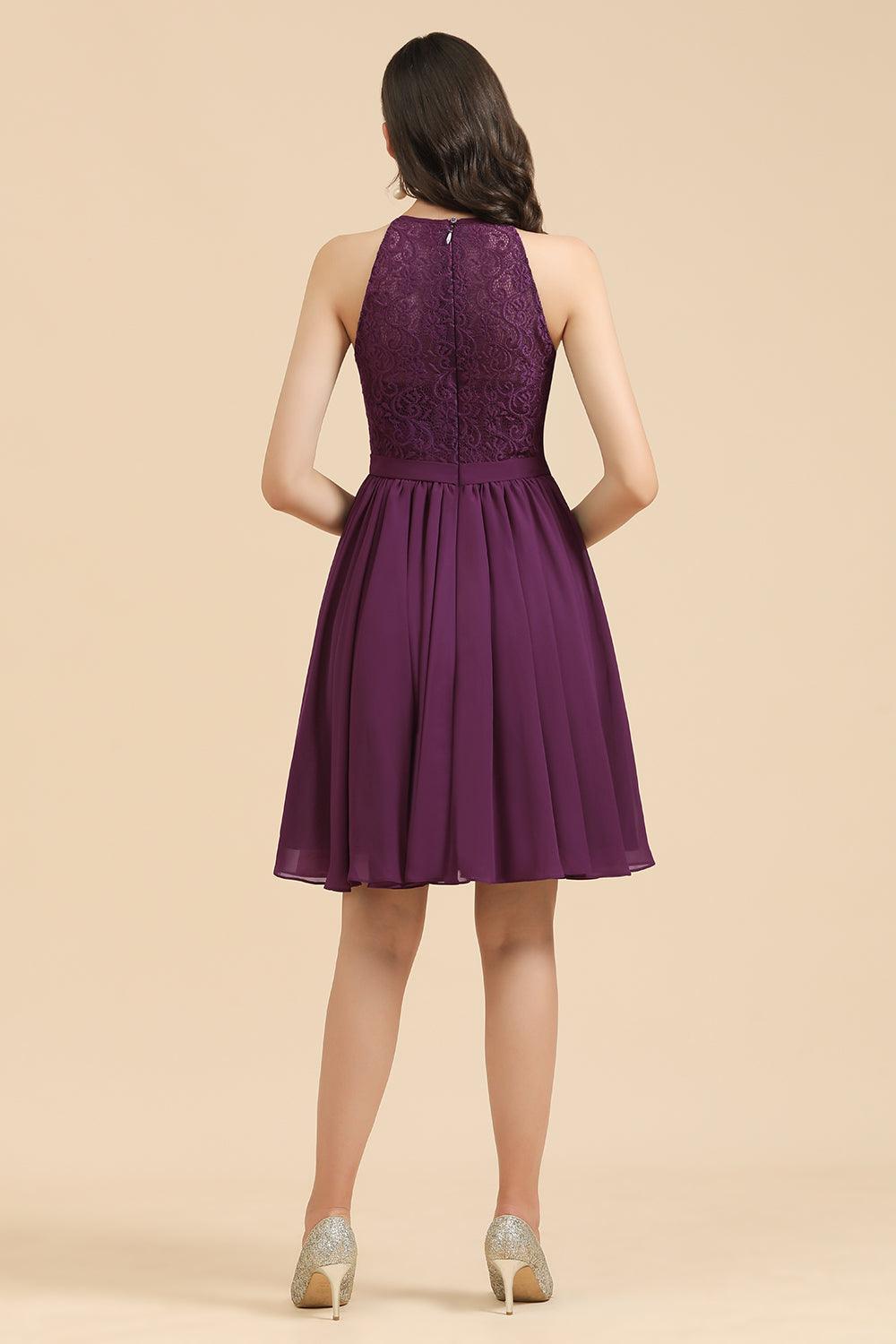 Halter Lace Bridesmaid Dress Chiffon Sleeveless Short Dress