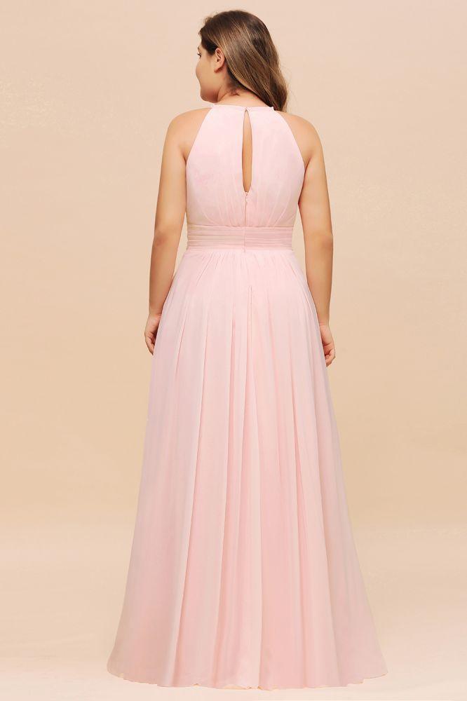 Halter Pink Bridesmaid Dress Plus Size Chiffon Wedding party Dress for Girls