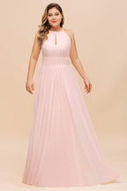 Vestido de dama de honor rosa com alças, tamanho grande, vestido de festa de casamento em chiffon para menina