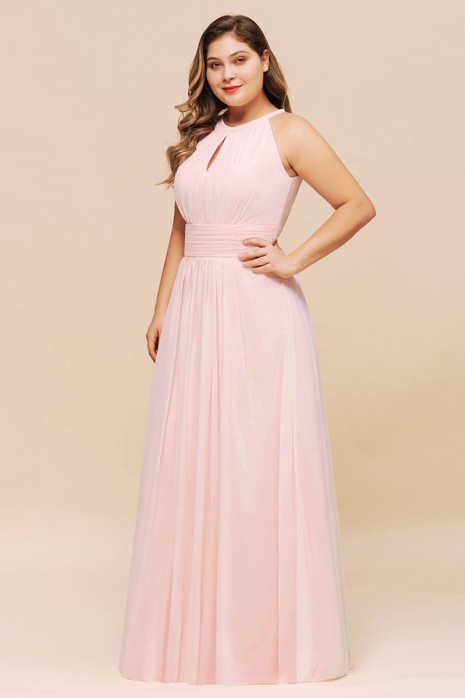 Halter Pink Bridesmaid Dress Plus Size Chiffon Wedding party Dress for Girls