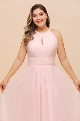 Neckholder-Brautjungfernkleid in Übergröße, Chiffon, für Hochzeiten und Partys, für Mädchen