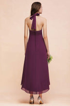 Halter Purple Hi-Lo Bridesmaid Dress Chiffon Cocktail Party Dress