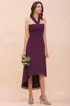 Halter Purple Hi-Lo Bridesmaid Dress Chiffon Cocktail Party Dress