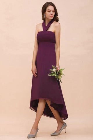 Neckholder Lila Hi-Lo Brautjungfernkleid Chiffon Cocktail Partykleid