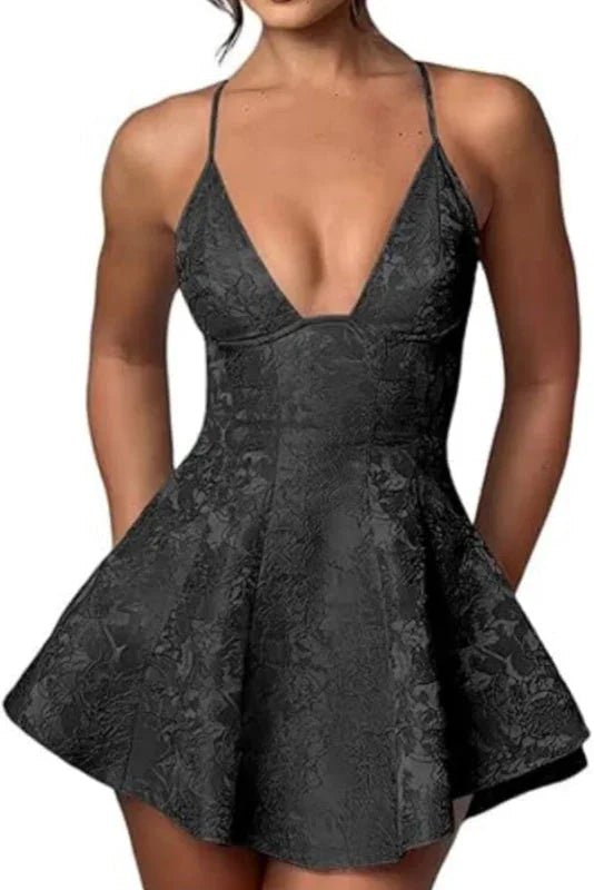 Charmantes Träger-Satin-Mini-Homecoming-Kleid Rüschen-Blumen-Jacquard-Kurz-Partykleid für Mädchen