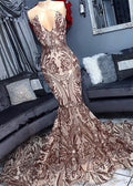 Robe de bal sirène à paillettes sans manches longue robe de soirée