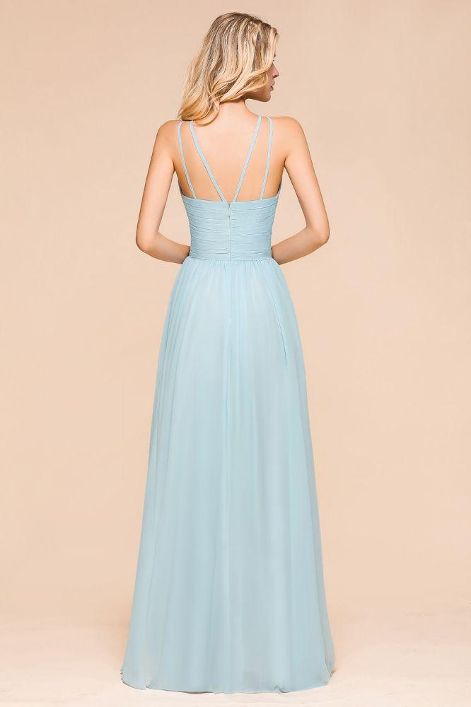 Halter Sky Blue Floor Length Bridesmaid Dress online Sleeveless A-line party Dress